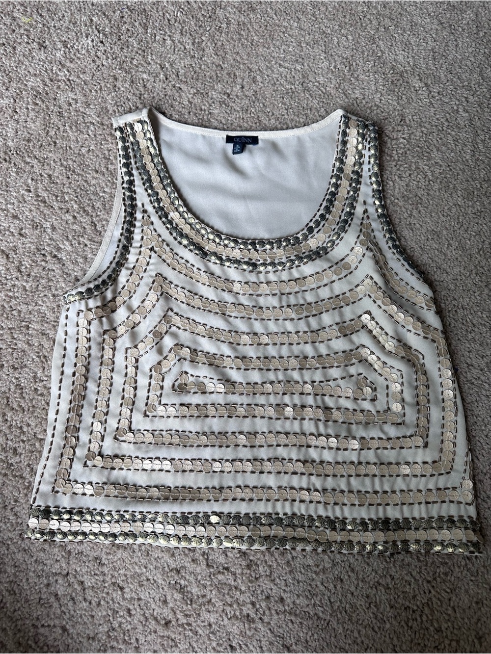Quinn Cream Tank Top with Metallic Sequin Trim